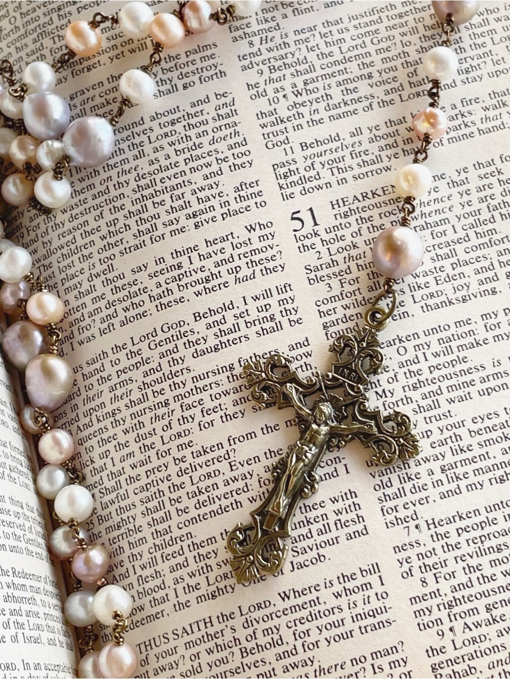 Handmade Freshwater Pearl Rosary Brass Crucifix One of a Kind